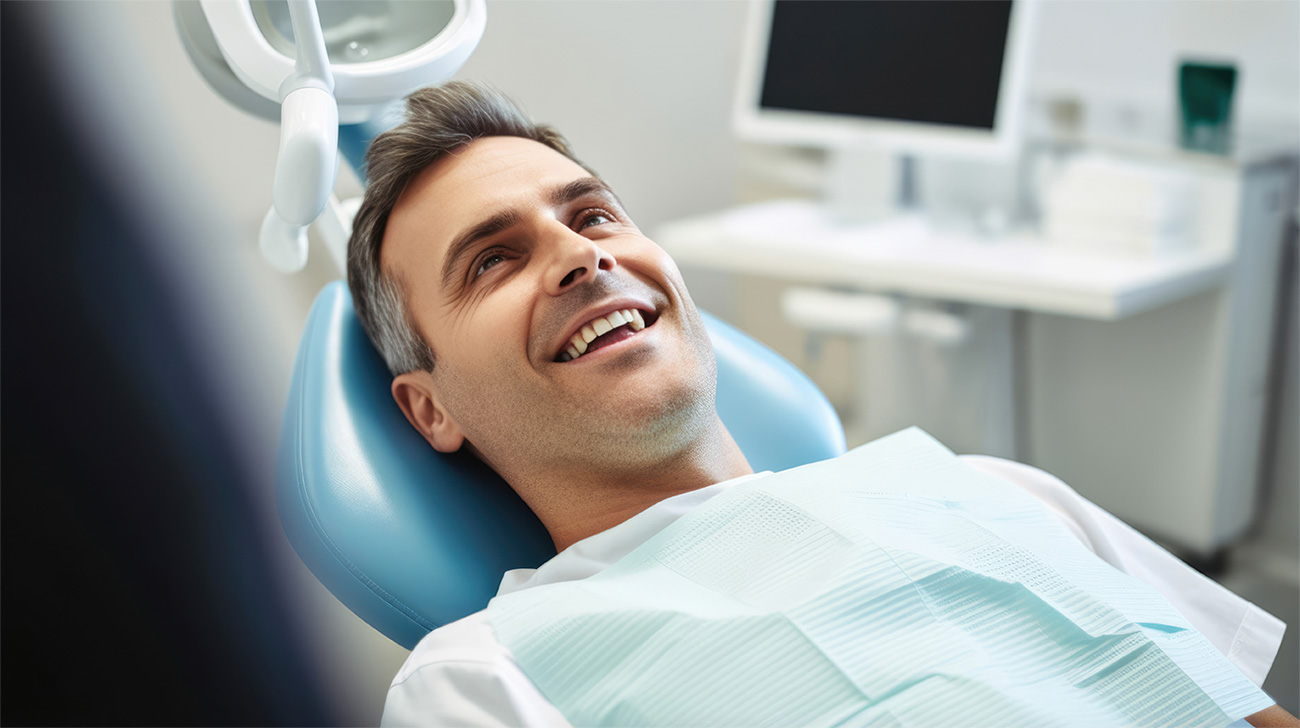 Patient smiling comfortably in the dental chair